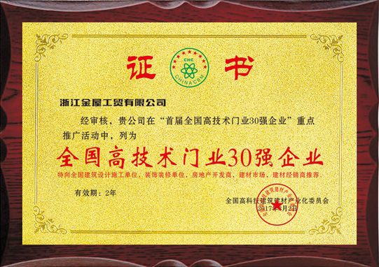 全国高技术门业30强企业
